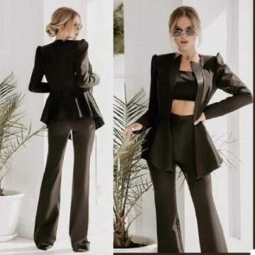 چه جنس پارچه ای برای کت و شلوار زنانه بلند مشکی مناسب است